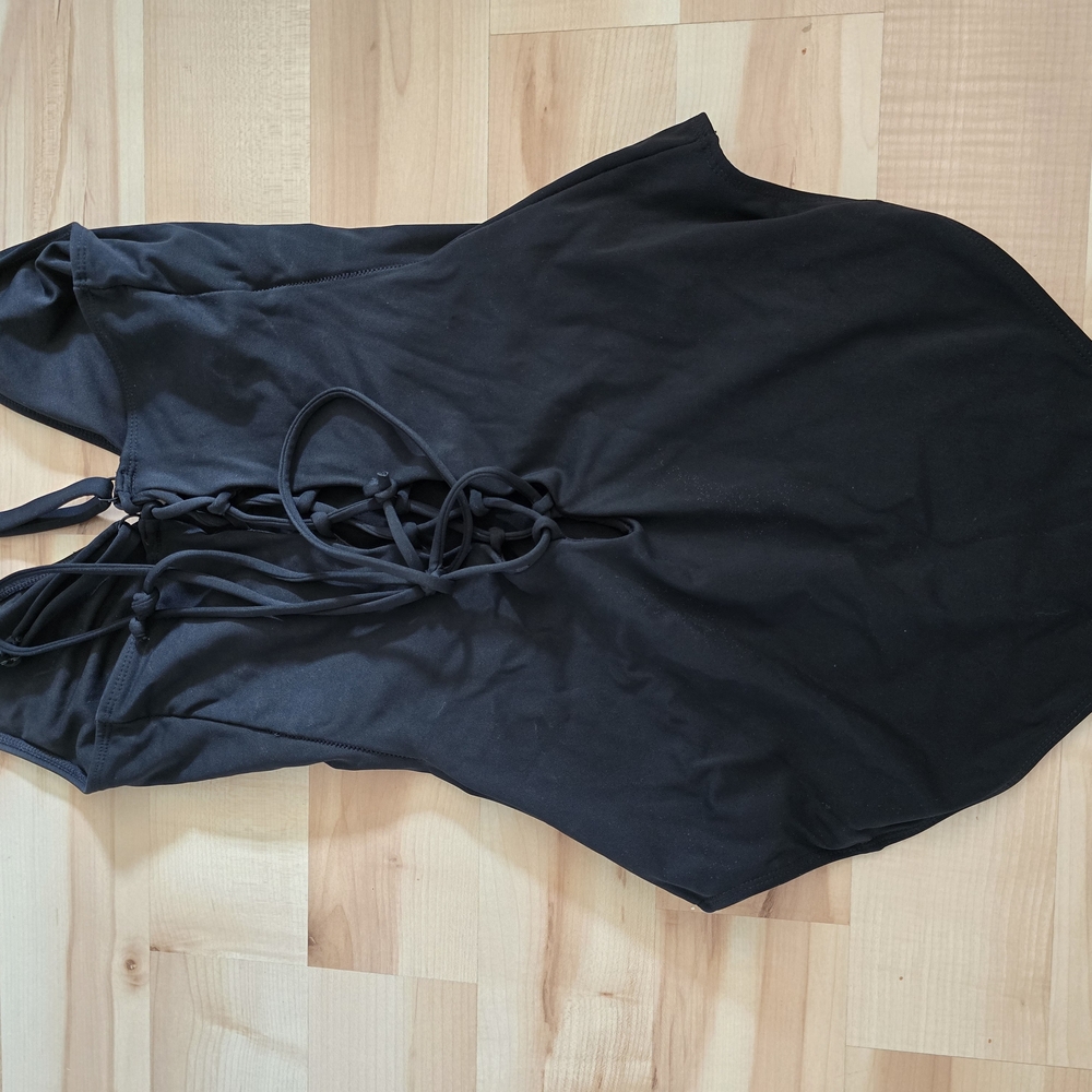 Deep V Black One-Piece Swimsuit - Picture 3 of 5